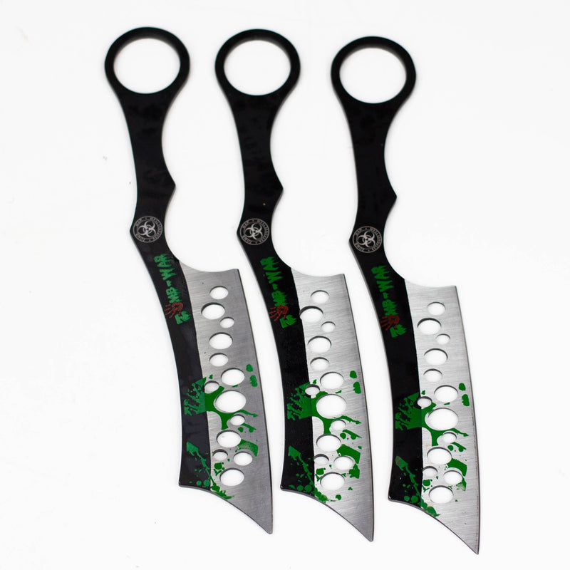 O Set of 3  Zombie-War Throwing Knives with Sheath [8188]