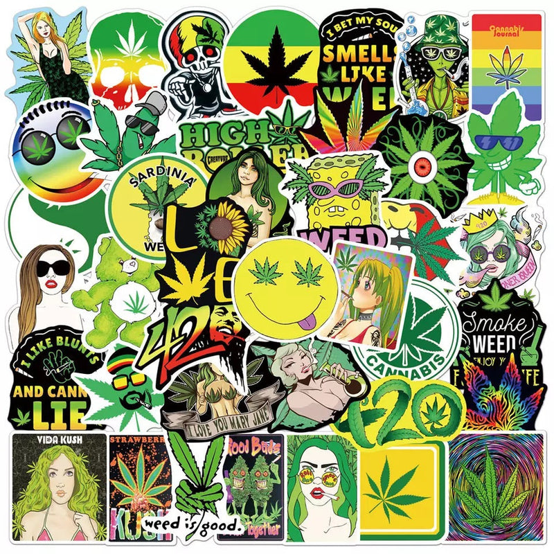 O 50pcs Assorted Cannabis Design Stickers
