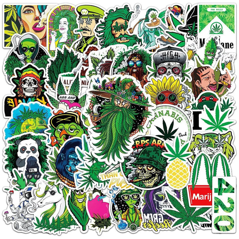 O 50pcs Assorted Cannabis Design Stickers