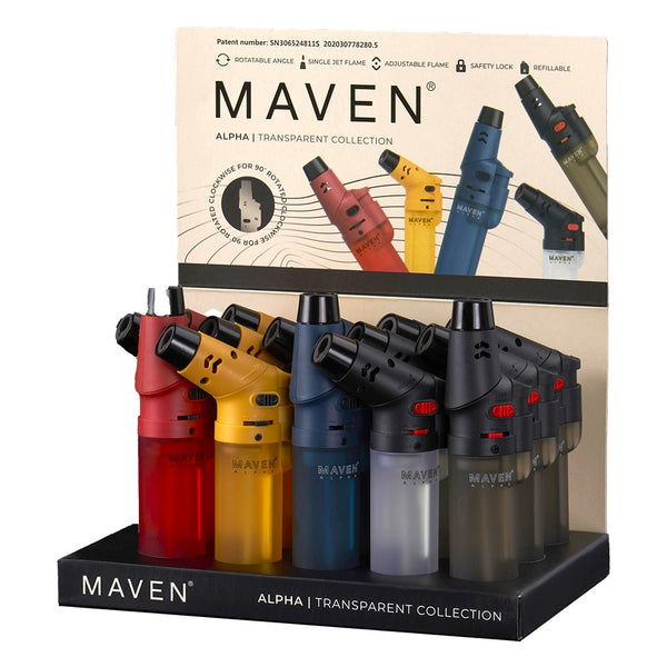 Maven Alpha+ Transparent Torch Lighters - 15ct