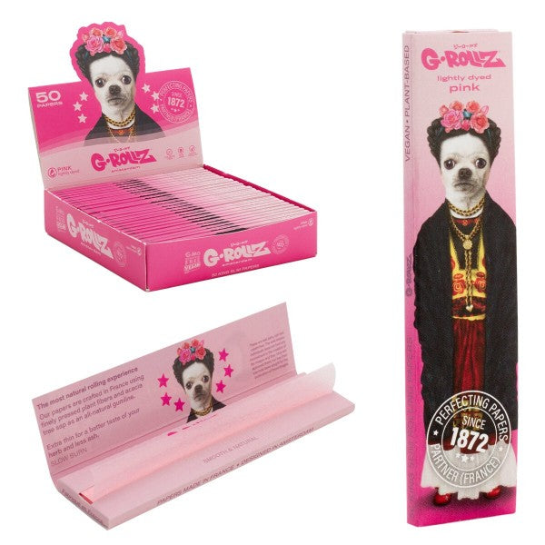 G-Rollz Pets Rock 'Mexico' Lightly Dyed Pink KS Slim Rolling Papers - 25ct