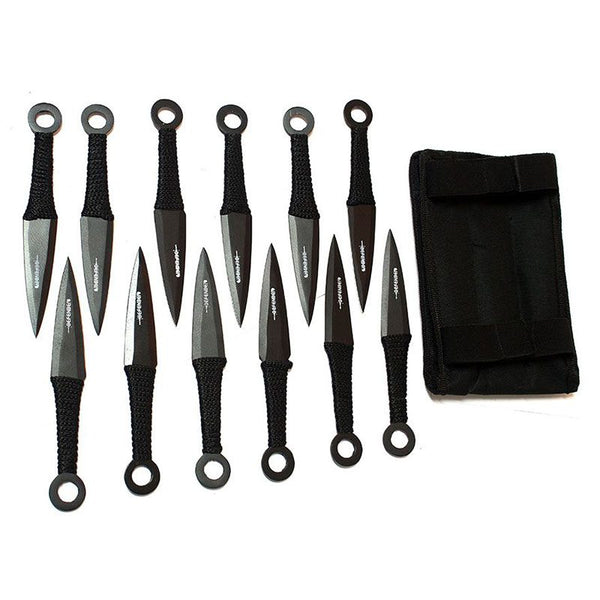 O 6" Black Throwing Knives with Black Handle & Sheath Set of 12 [6233]