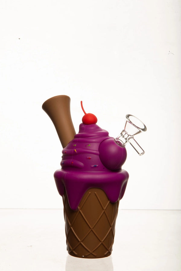 WJ48 Ice Cream Cone Assorted Colours Silicone Bong 6 Inch