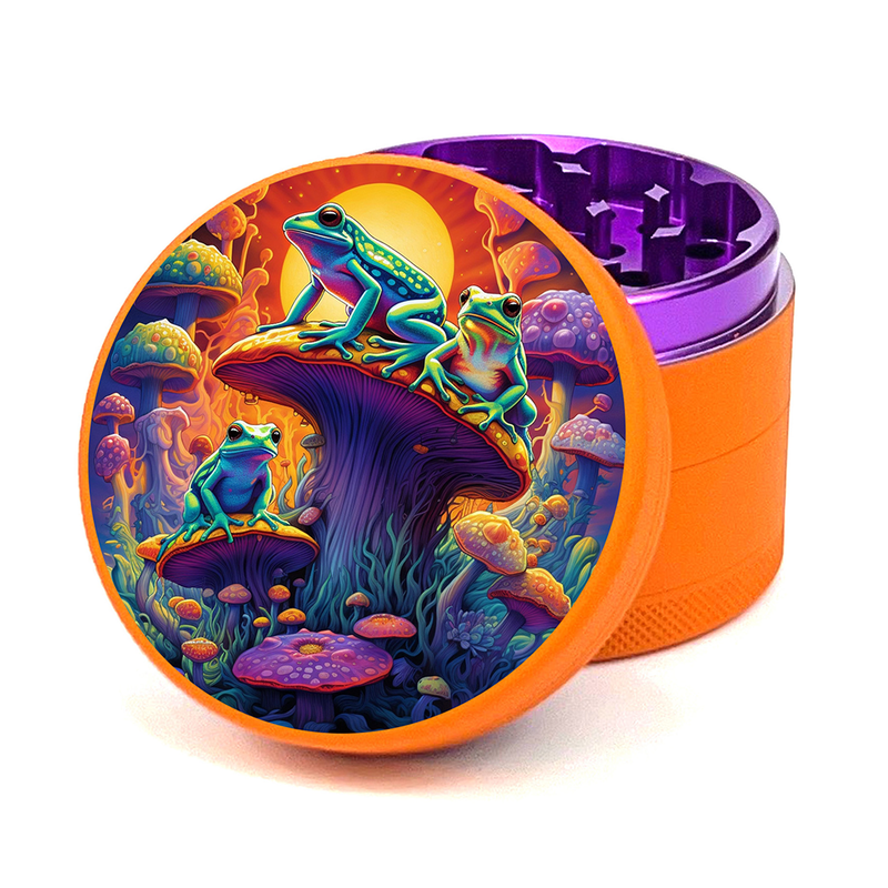 O Green Star | 2.5" (63mm) Herb Grinder - Psychedelic Frogs on Mushrooms Design