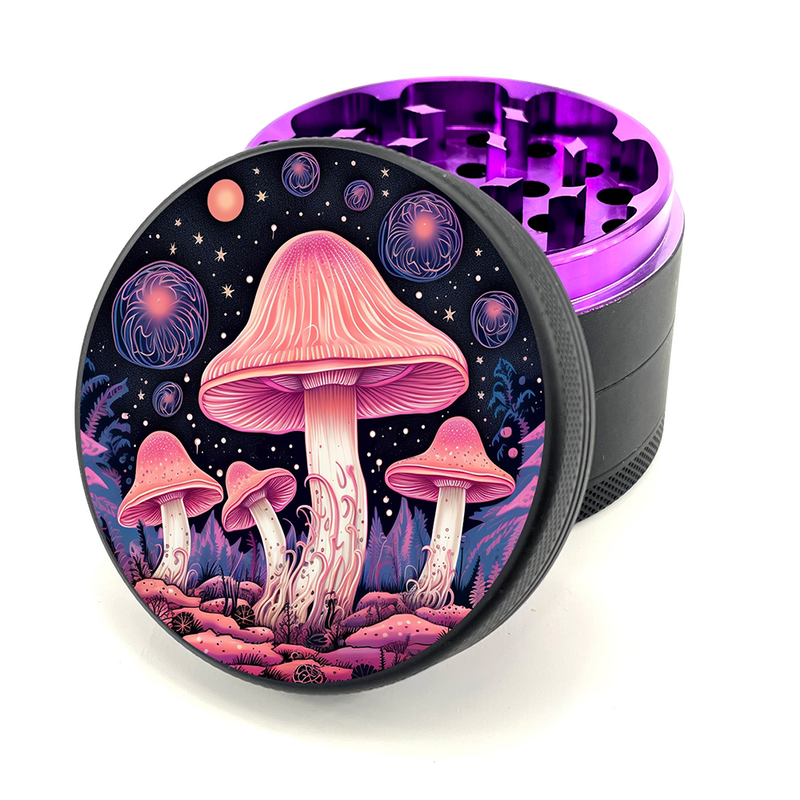 O Green Star | 2.5" (63mm) Herb Grinder - Psychedelic Mushrooms Design