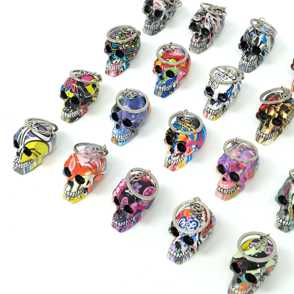 O Resin With Water Transfer Printing Skull Key Chain