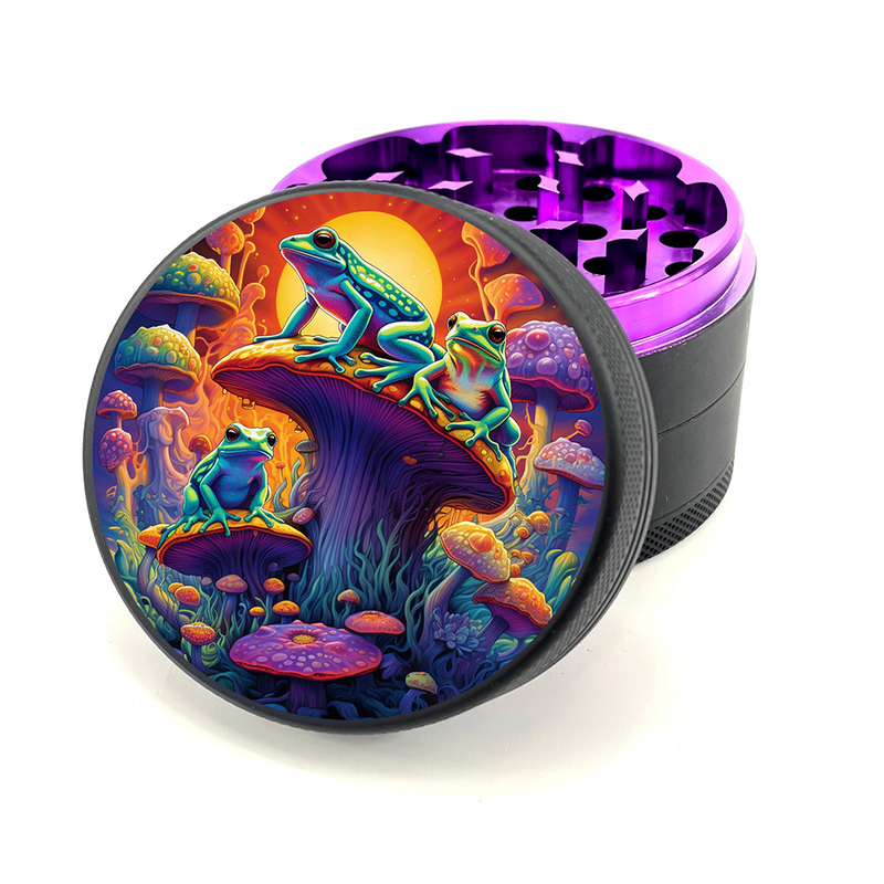 O Green Star | 2.5" (63mm) Herb Grinder - Psychedelic Frogs on Mushrooms Design