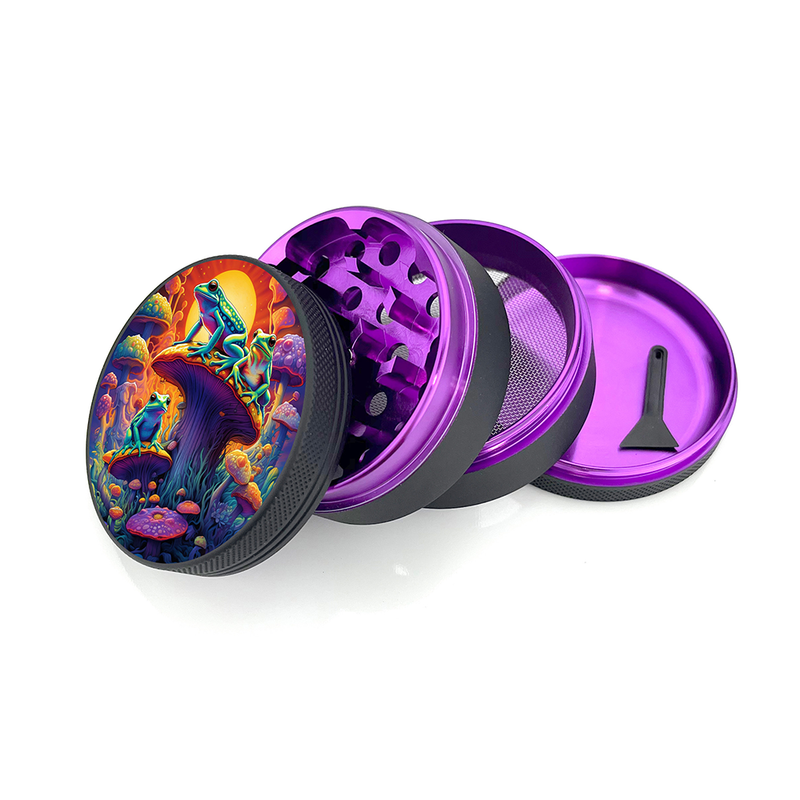 O Green Star | 2.5" (63mm) Herb Grinder - Psychedelic Frogs on Mushrooms Design