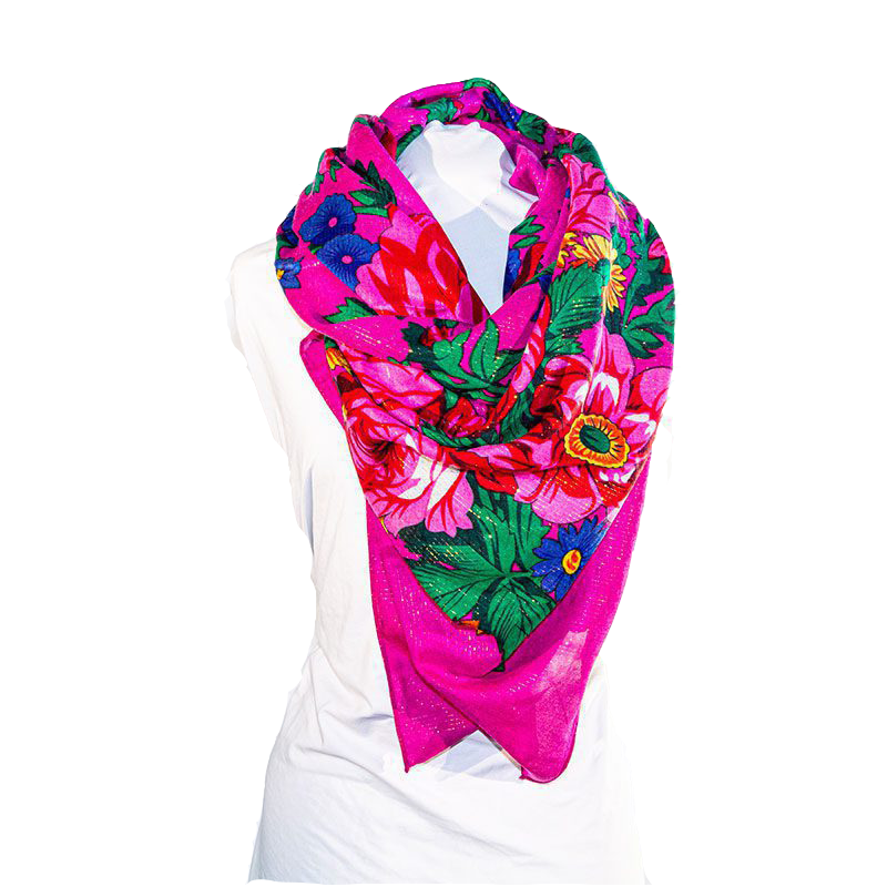 Metallic Kokum Floral Scarf Pack of 10 Scarf Canadian Distributor 45″ x 45″ Hot Pink