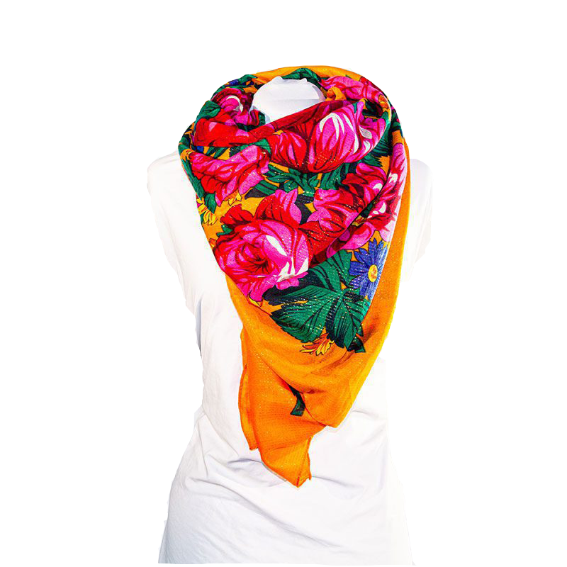 Metallic Kokum Floral Scarf Pack of 10 Scarf Canadian Distributor 45″ x 45″ Orange