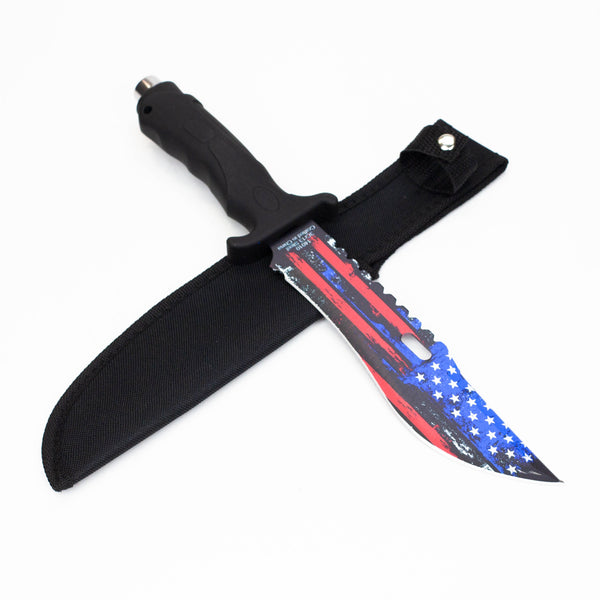 O Defender-Xtreme 13″ USA Flag Blade ABS Handle Hunting Knife With Sheath [14010]