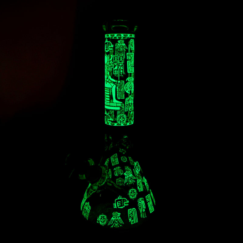 14" Glow-in-the-Dark Egyptian Design Beaker Bong – 7mm Thick Glass Bong Small Biz Distributors