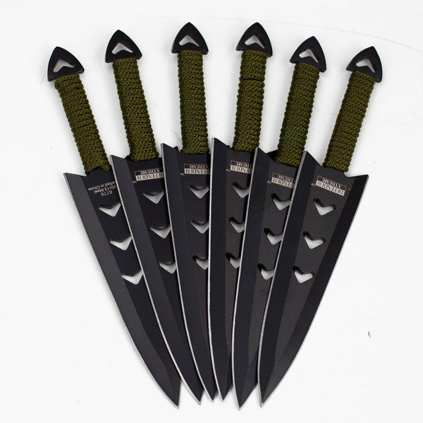O 6PC of 6.5" Black Throwing  Knives Stainless Steel Blade with  Pouch [6776]