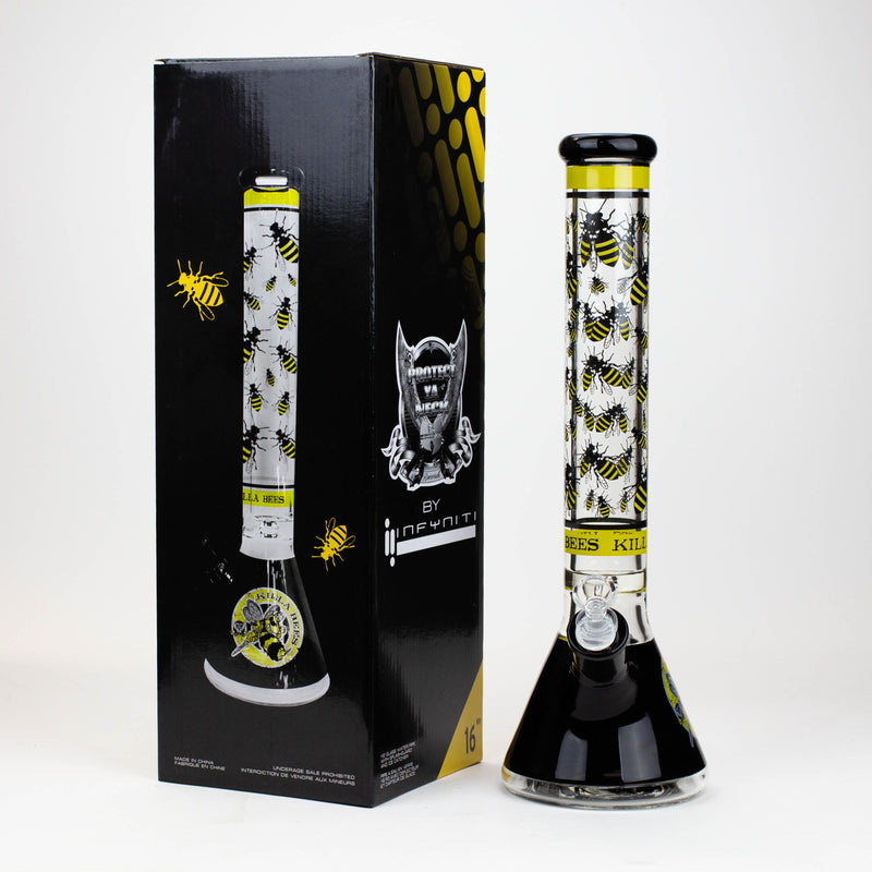 O PROTECT YA NECK-15.5"  7 mm Glass water bong by Infyniti [Killa Bees]