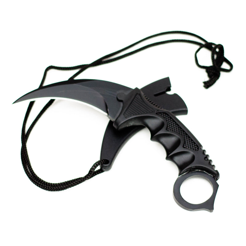 O Defender 7.5" All  Black Karambit Stainless Steel Tactical Hunting  Knife Sheath [13639]