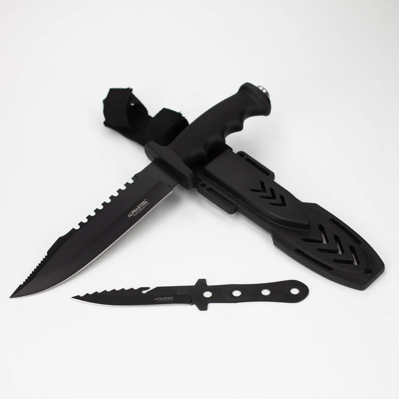 O ALPHASTEEL | 11.5″ Tactical Hunting Knife with throwing Knife [1248A]