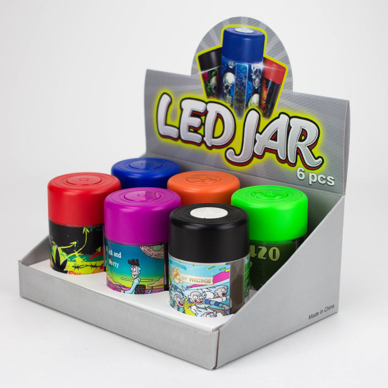 O LED Plastic Stash Jars with cartoon Designs Box of 6 [SL19]