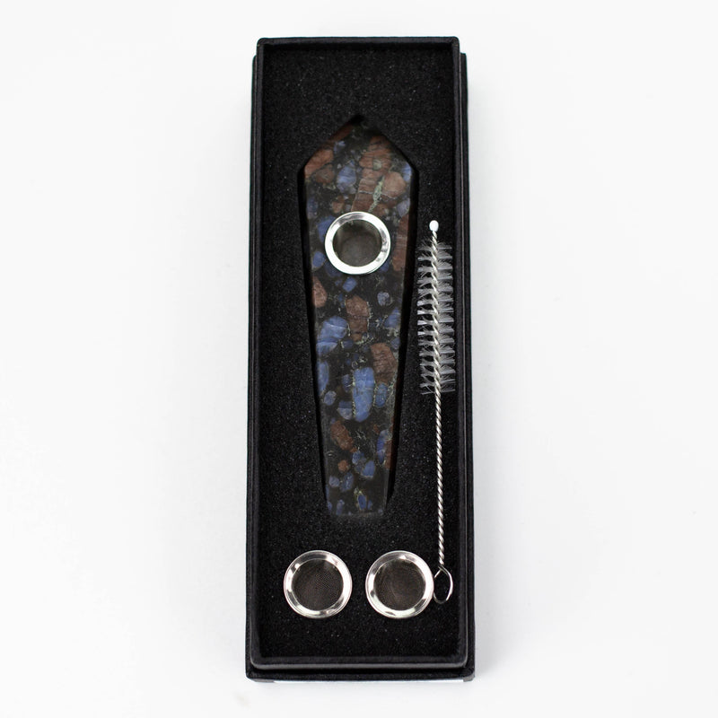 Acid Secs | Glaucophane Crystal Pipe with Choke Quartz · Stone Pipe Acid Secs Productions Inc.