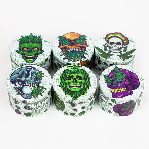 O 2.5" Metal Grinder 4 Layers with New Sugar Skull Design Box of 6 [GZ302]