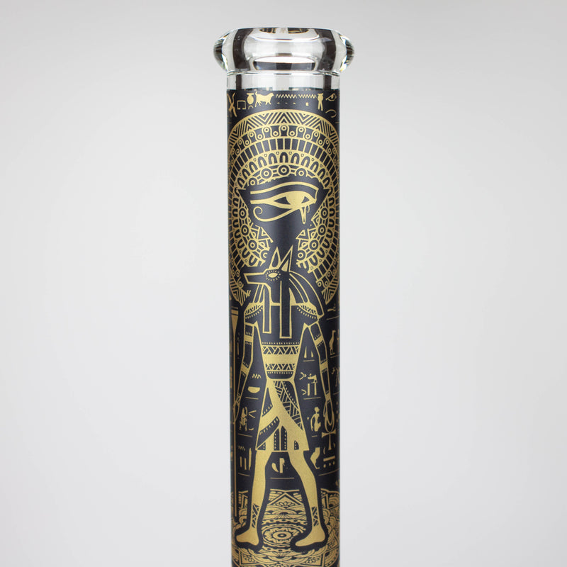 O 15.5" Egyptian Hieroglyph / 7 mm / Glow in the dark / Glass Bong  [LL034-YLW]