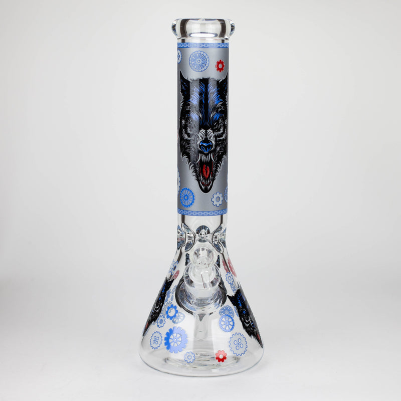 O 13.5 " JJ WOLF GLOW IN THE DARK GLASS BONG [LL036]