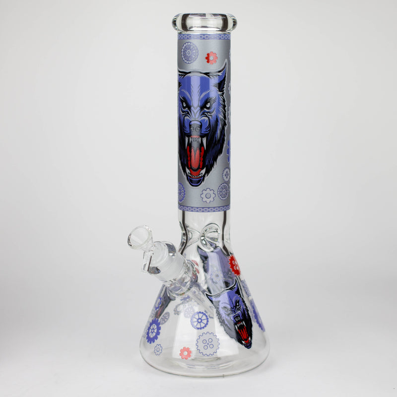 O 13.5 " JJ WOLF GLOW IN THE DARK GLASS BONG [LL036]