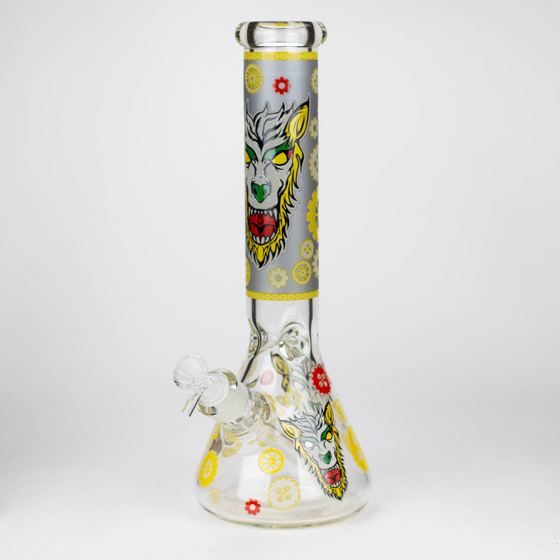 O 13.5 " JJ WOLF GLOW IN THE DARK GLASS BONG [LL036]