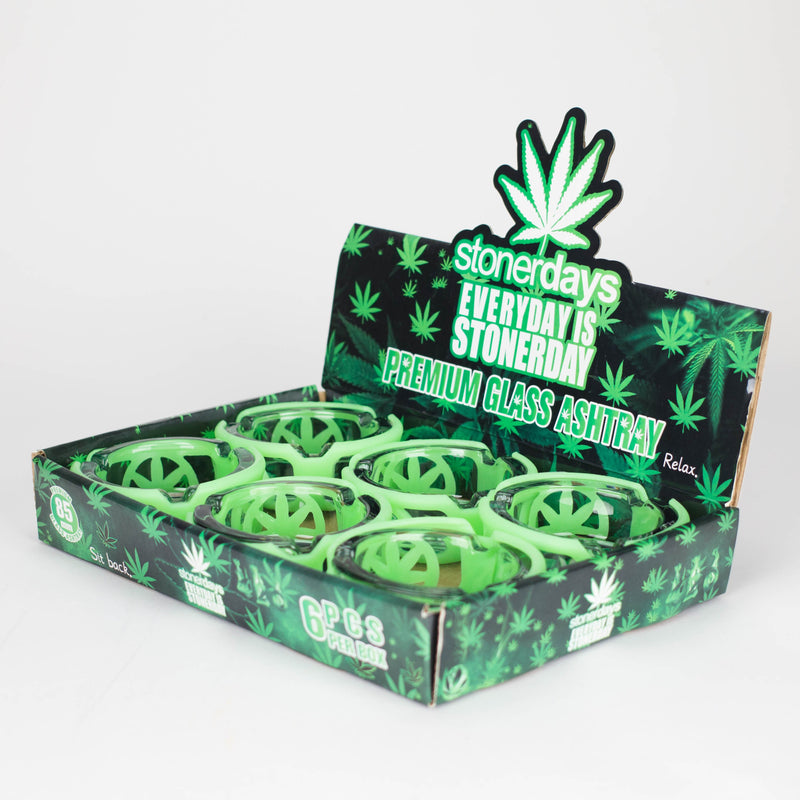 O Grow in the dark premium glass ashtray Box of 6