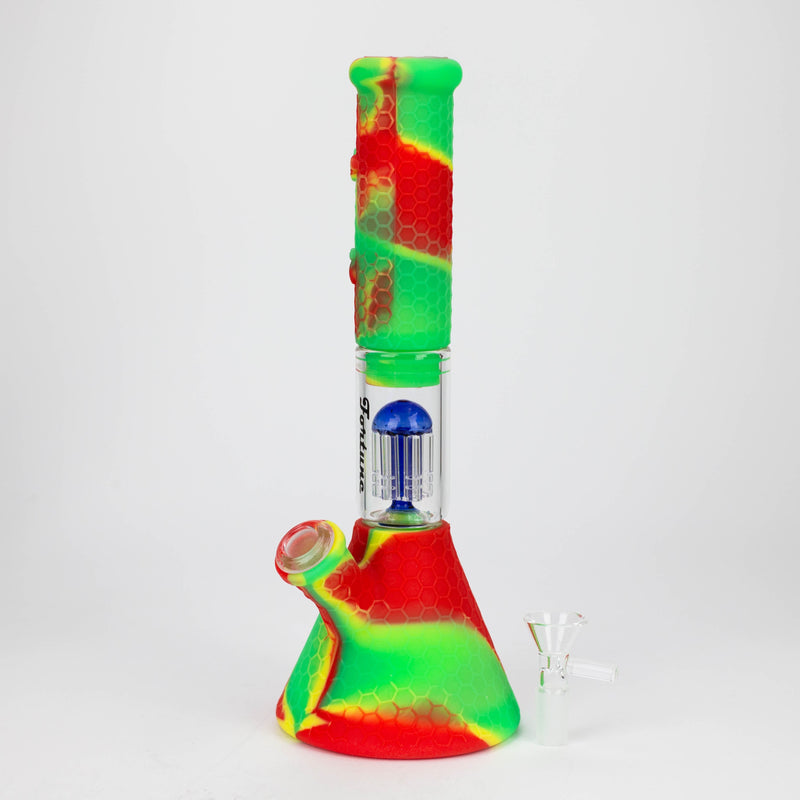 O 11" Silicone with glass percolator bong - Assorted Colours [SP1060]