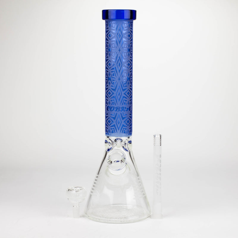 O COBRA | 14" sandblasted geometric graphic 7 mm glass bong [YK01]