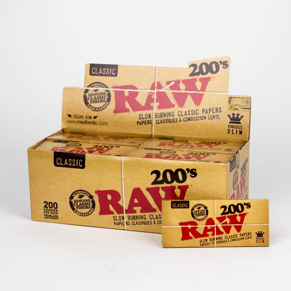 O RAW 200's. Natural Unrefined King Slim paper Box of 40