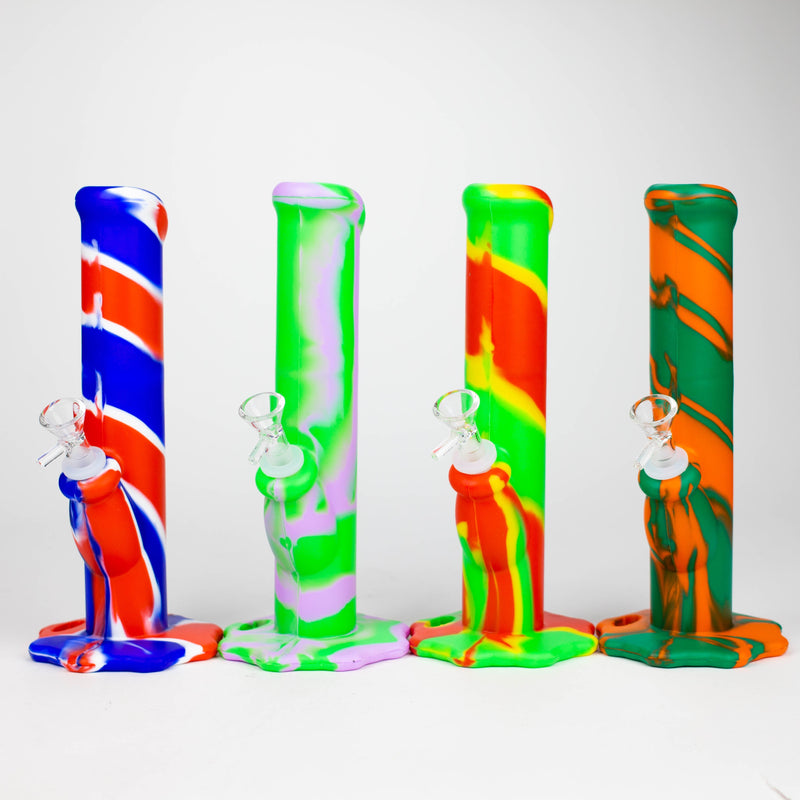 O 10" Straight Tube silicone bong-Assorted Colours [TX9]