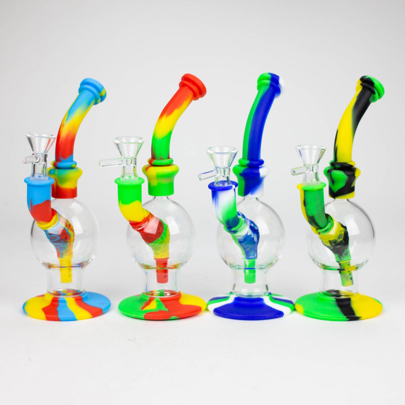 O 7.8" Silicone+Glass Round bong-Assorted Colours [038B]