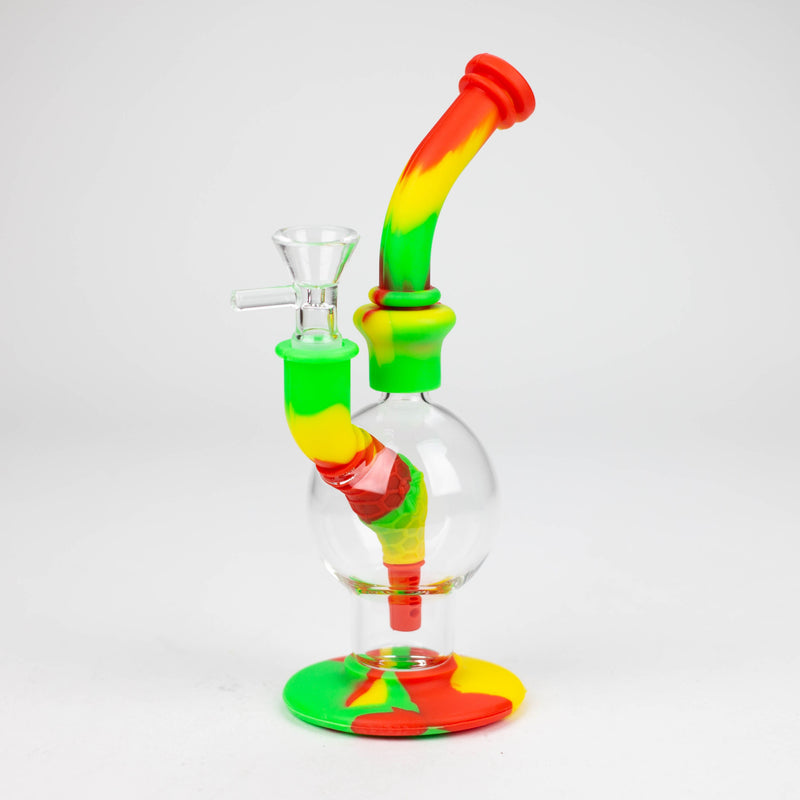 O 7.8" Silicone+Glass Round bong-Assorted Colours [038B]