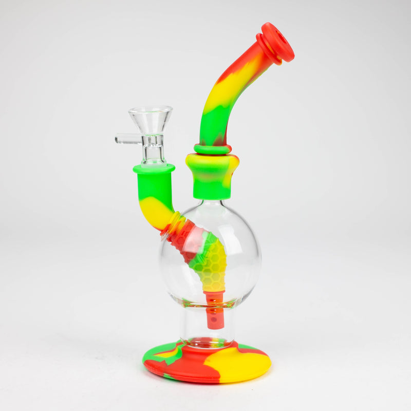 O 7.8" Silicone+Glass Round bong-Assorted Colours [038B]