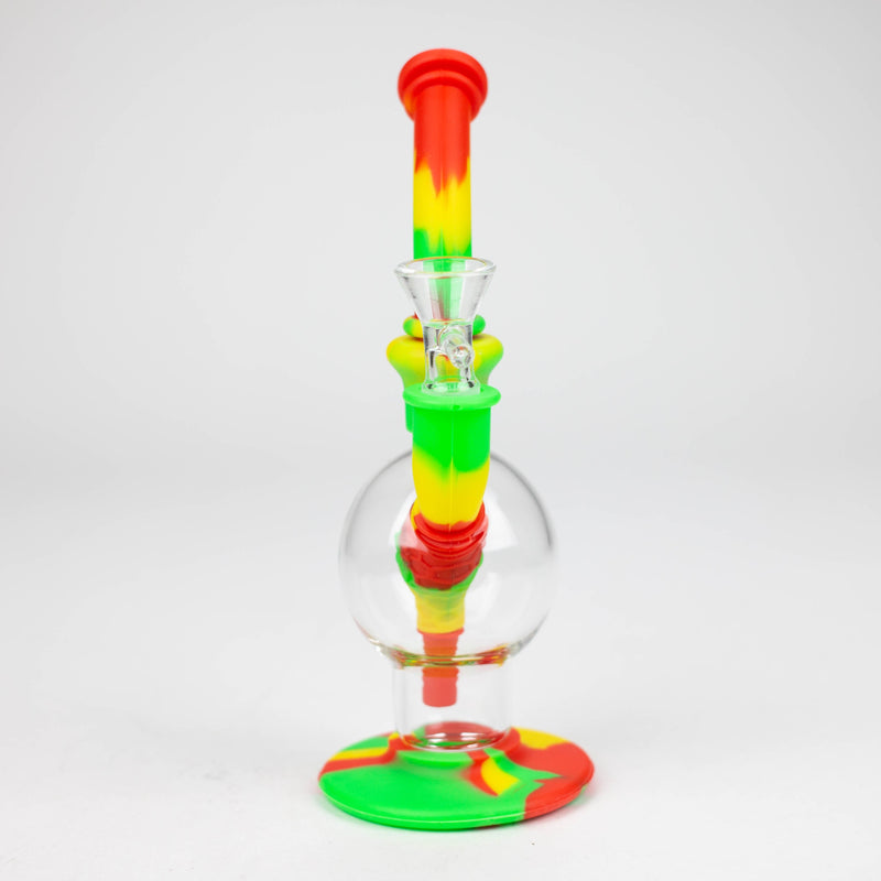 O 7.8" Silicone+Glass Round bong-Assorted Colours [038B]