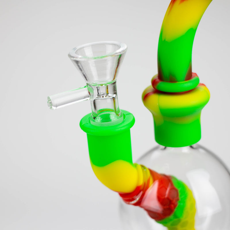 O 7.8" Silicone+Glass Round bong-Assorted Colours [038B]