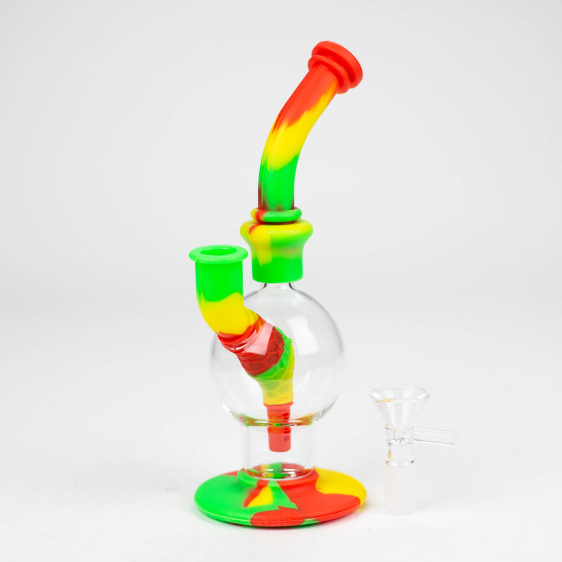 O 7.8" Silicone+Glass Round bong-Assorted Colours [038B]