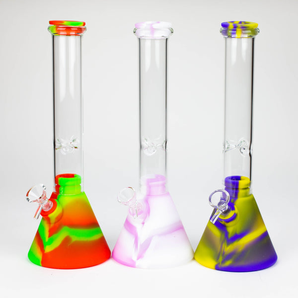 O 10.5" Silicone Glass Beaker bong-Assorted Colours [H374]