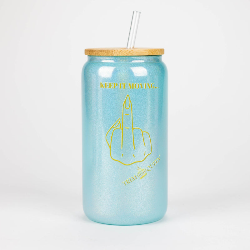 O TRIM QUEEN | MIDDLE FINGER GLASS TUMBLER WITH LID AND STRAW