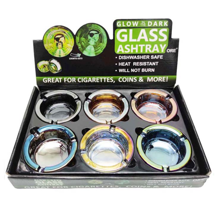 O Electroplate Glass Ashtray box of 6