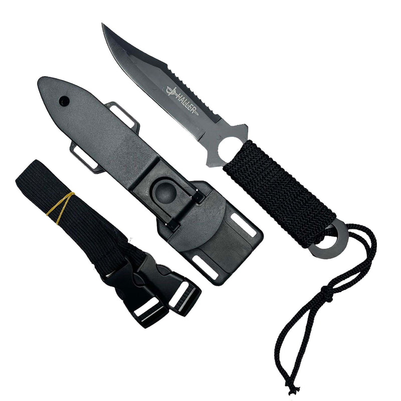 O 8-1/2" Full Tang Fixed Black Blade Hunting Knives With ABS Case