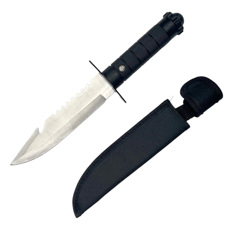 O 11" Tactical Fixed Blade Hunting Knife Leather Handle with Sheath