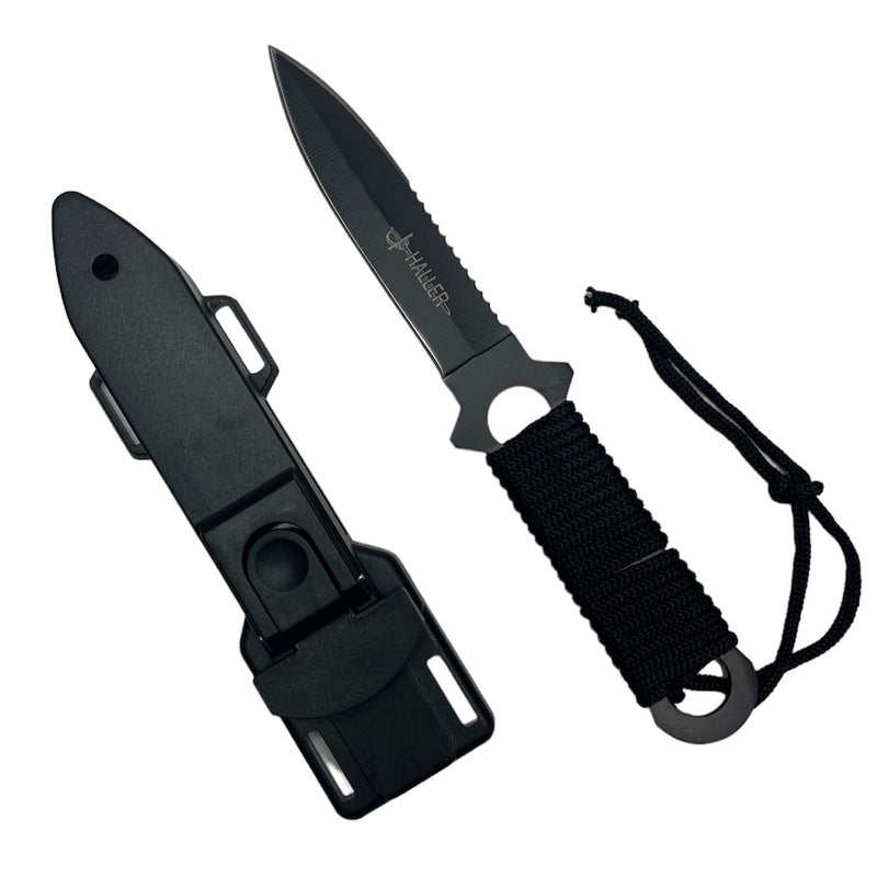 O 8-1/2" Full Tang Fixed Black Straight Blade Hunting Knives With ABS Case