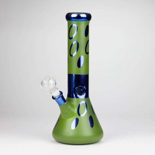 O 12" Green Base Blue Rings Glass Water Bong