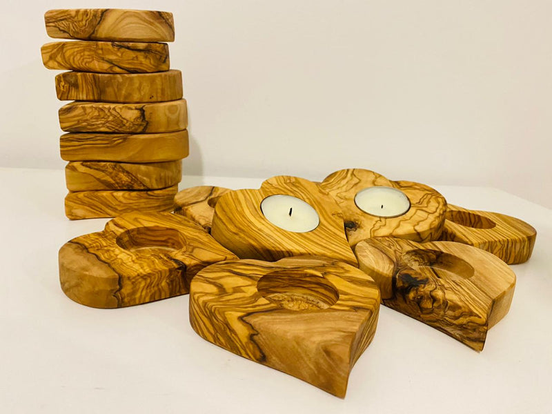 Olive wood Heart candle holder_0