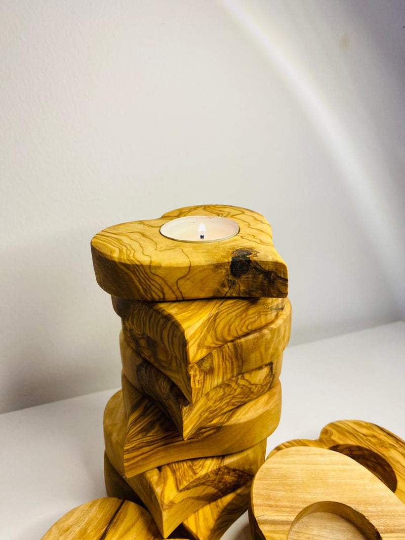 Olive wood Heart candle holder_4