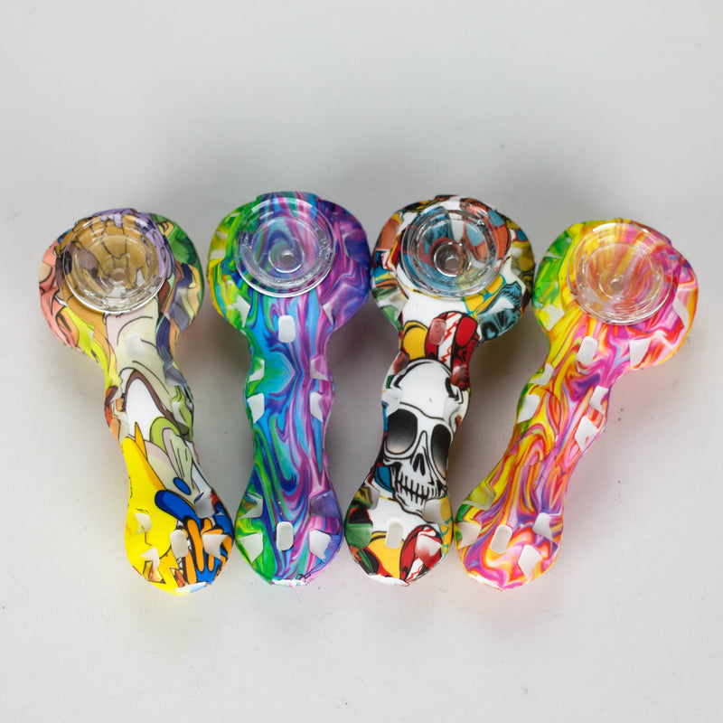 O HIT | 4.5" Silicone hand pipe with glass bowl Jar of 20