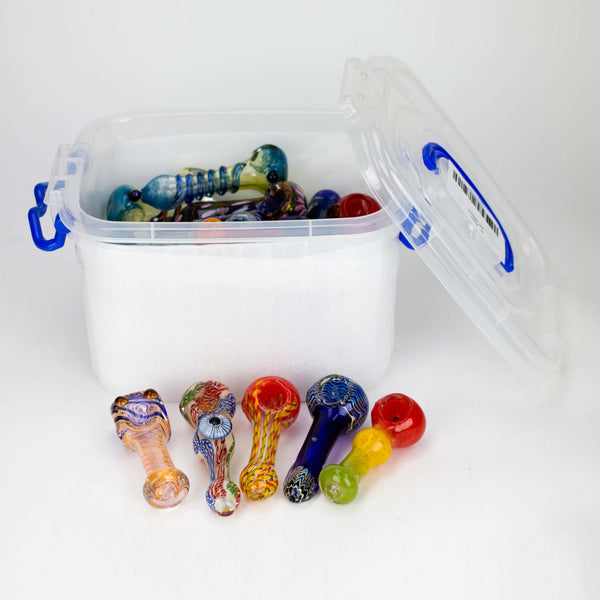 O 4” Assorted design Soft glass hand pipe Box of 30