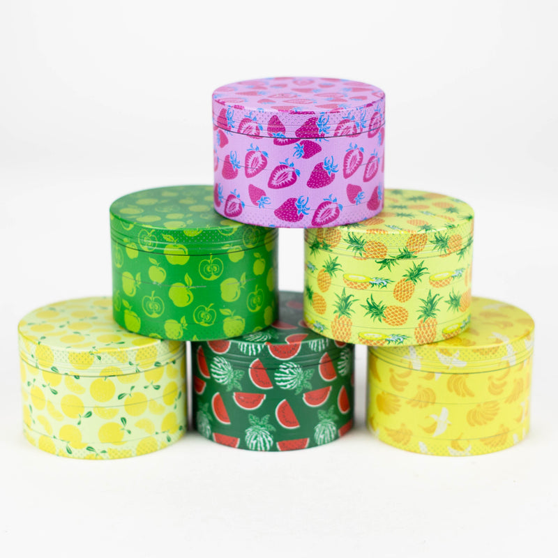 O 2.5" Metal Grinder 4 Layers with Fruit Design Box of 6 [GZ461]